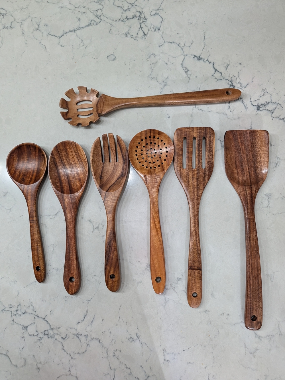 7pc Teakwood Kitchen Utensil Set - Inc. Bonus Pasta Spoon